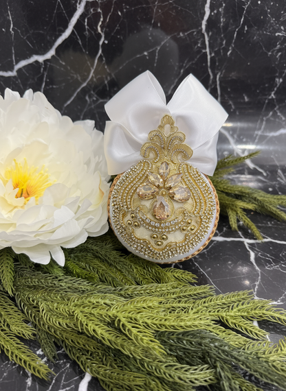 Handmade White Velvet Christmas Ornament | Gold & Champagne Holiday Decor | Luxury Elegant Bauble by LaysDecor