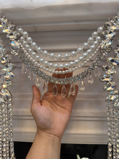 Crystal Garland Rhinestone Mantel Swag, Luxury Wedding Decor Crystal Chandelier Garland, Handmade Pearl Beaded Garland, Fireplace Decor