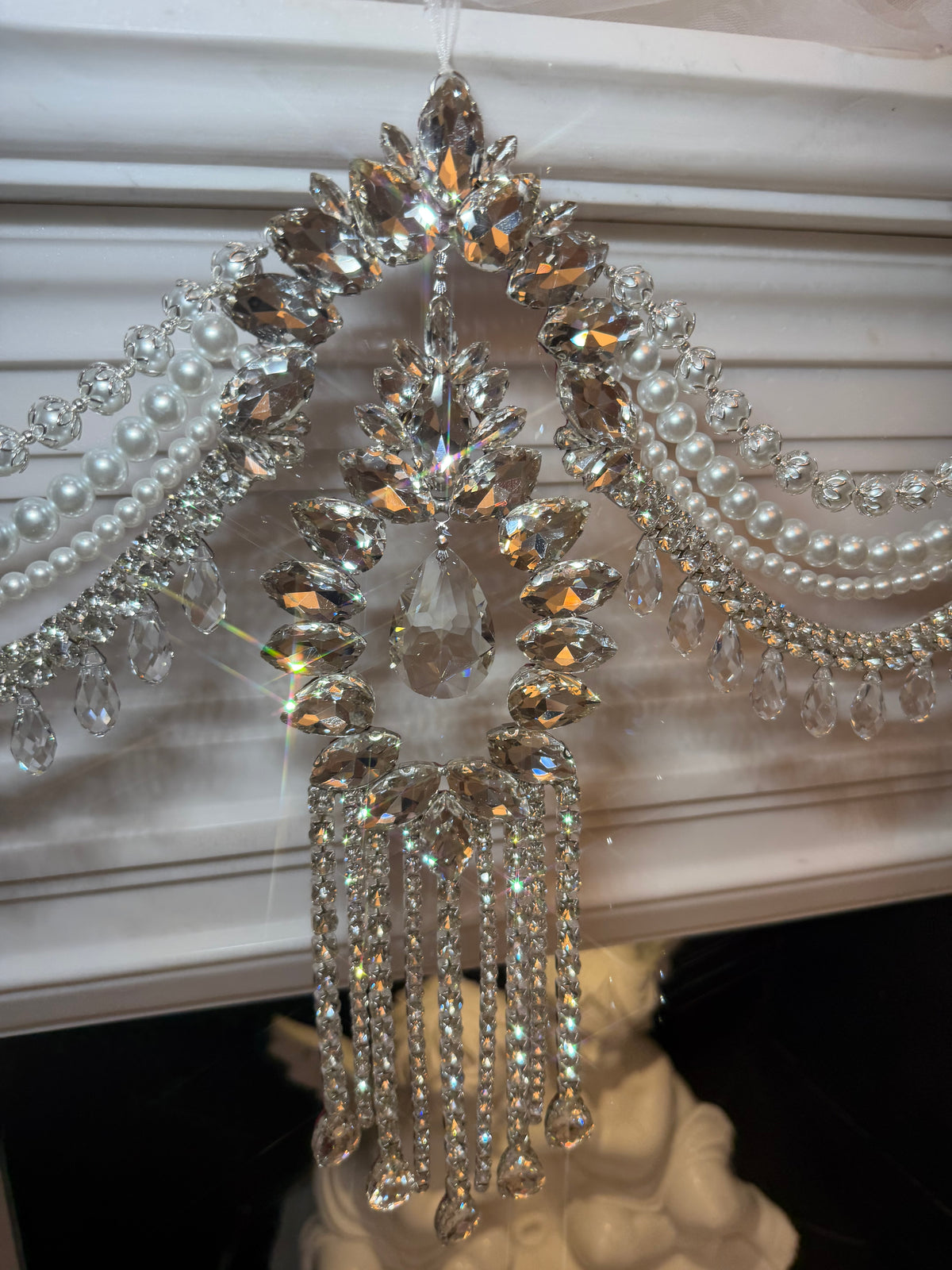 Crystal Garland Rhinestone Mantel Swag, Luxury Wedding Decor Crystal Chandelier Garland, Handmade Pearl Beaded Garland, Fireplace Decor