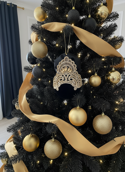 Handmade Black & Gold Christmas Ornament | Luxury Champagne Holiday Decor | Elegant Rhinestone Ornament by LaysDecor