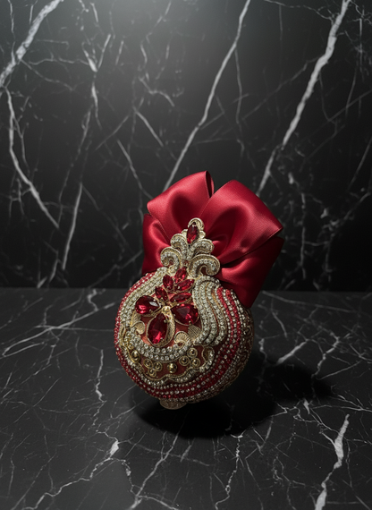 Handmade Red Velvet Christmas Ornament | Elegant Gold Rhinestone Bauble | Luxury Holiday Decor by LaysDecor
