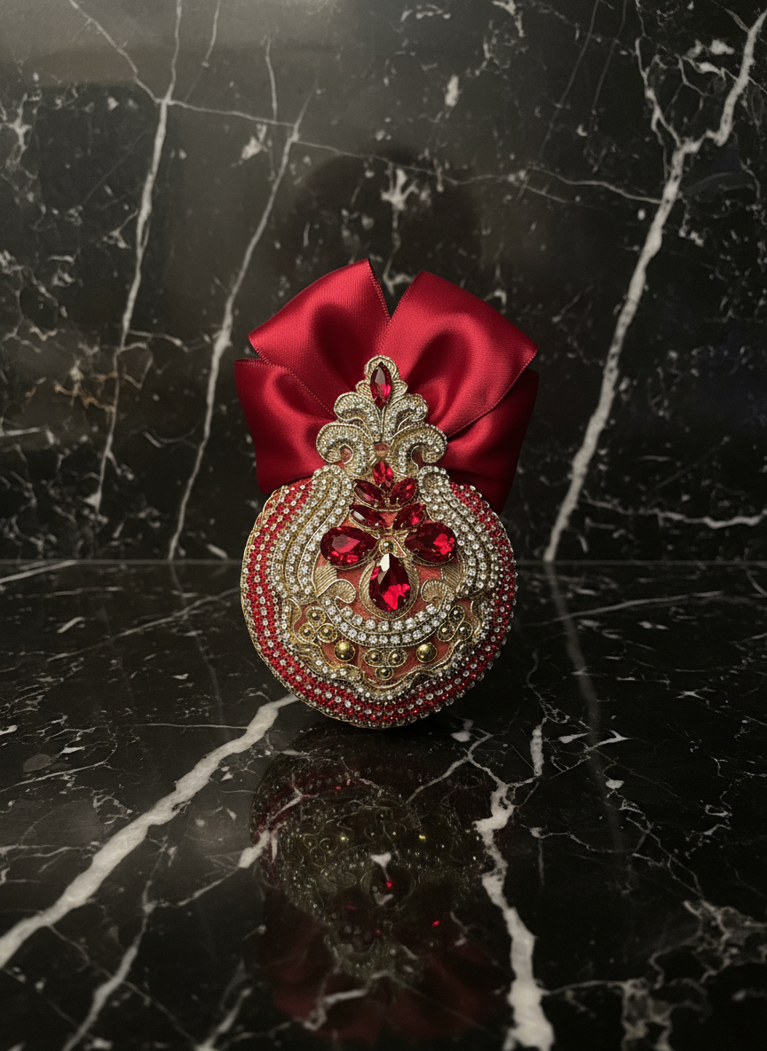 Handmade Red Velvet Christmas Ornament | Elegant Gold Rhinestone Bauble | Luxury Holiday Decor by LaysDecor