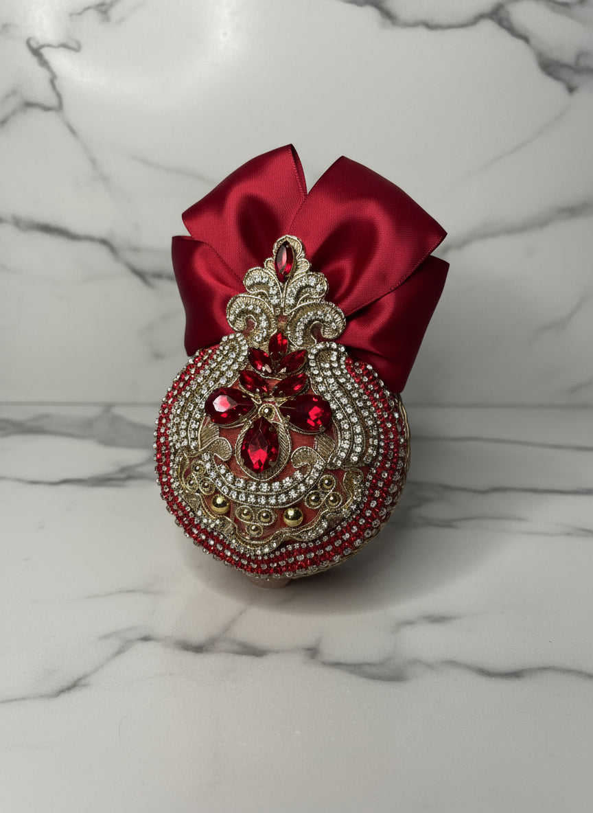 Handmade Red Velvet Christmas Ornament | Elegant Gold Rhinestone Bauble | Luxury Holiday Decor by LaysDecor