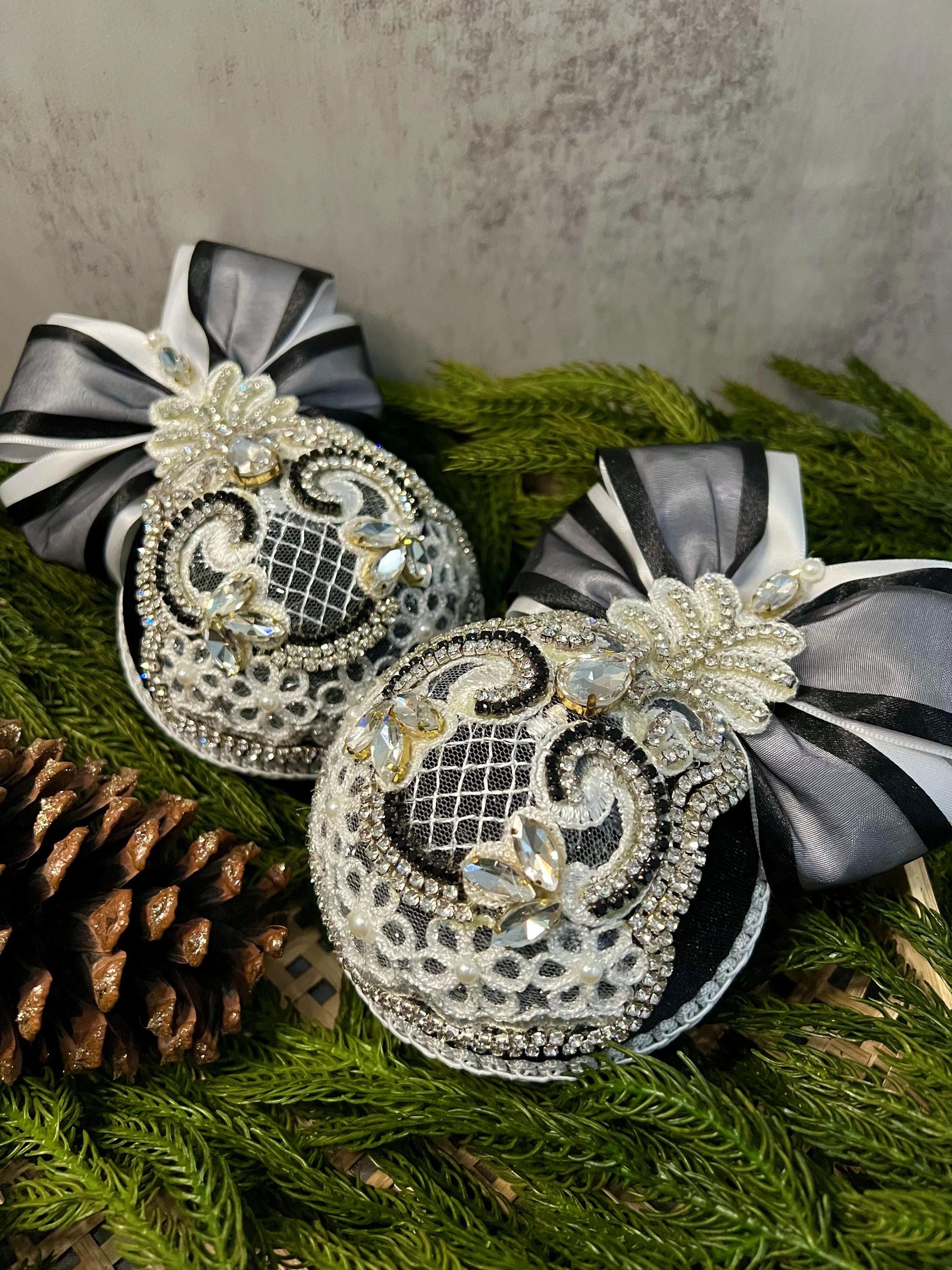 Handcrafted Gothic Halloween Ornaments: Monochrome Spooky Tree Decor