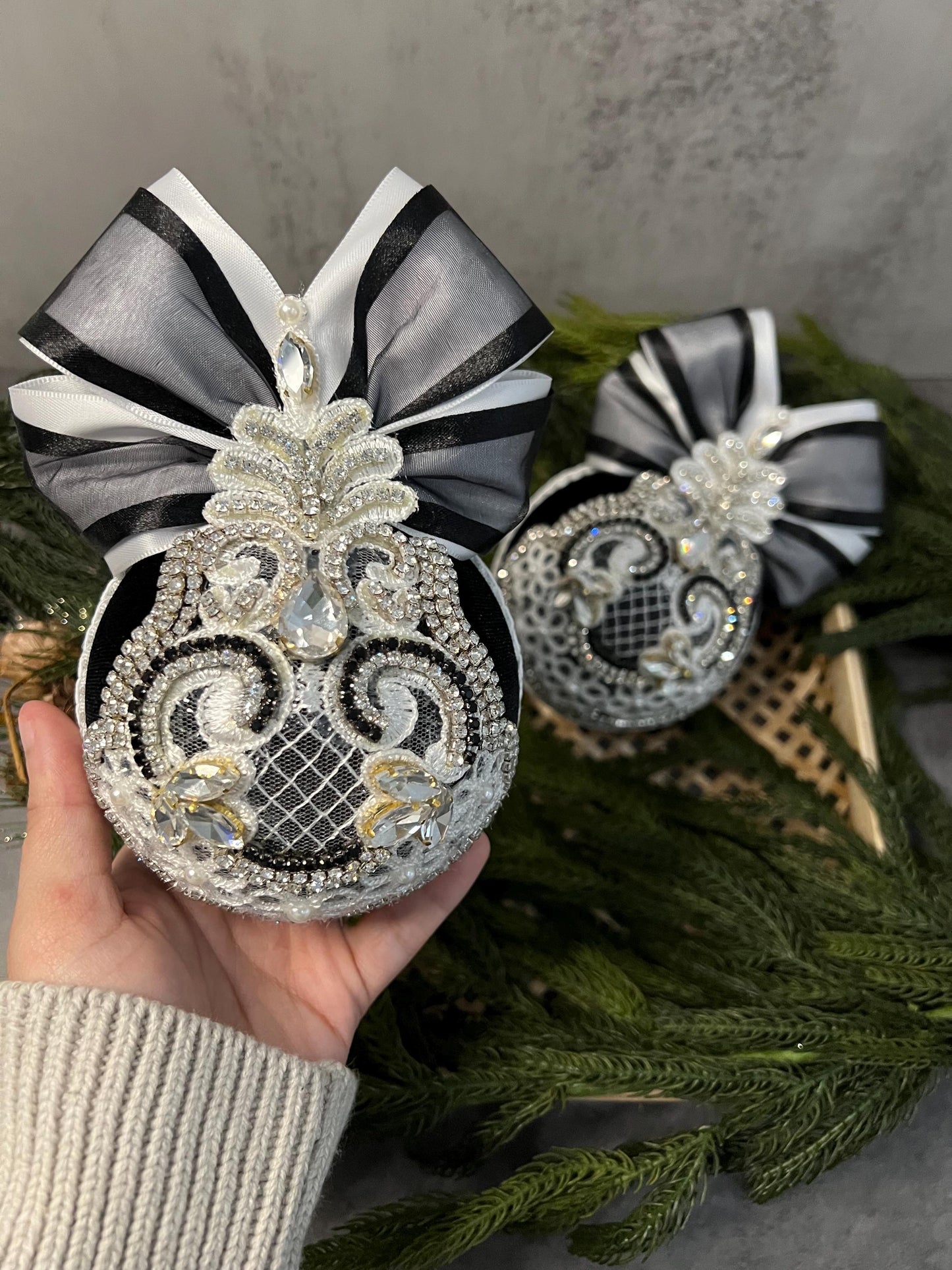 Handcrafted Gothic Halloween Ornaments: Monochrome Spooky Tree Decor
