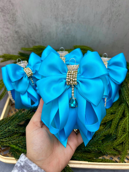 Blue Rhinestone Christmas Ornament: Handmade Satin Holiday Decor