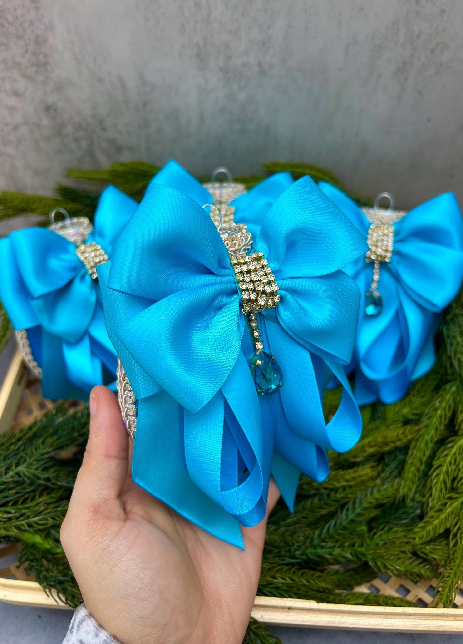 Blue Rhinestone Christmas Ornament: Handmade Satin Holiday Decor