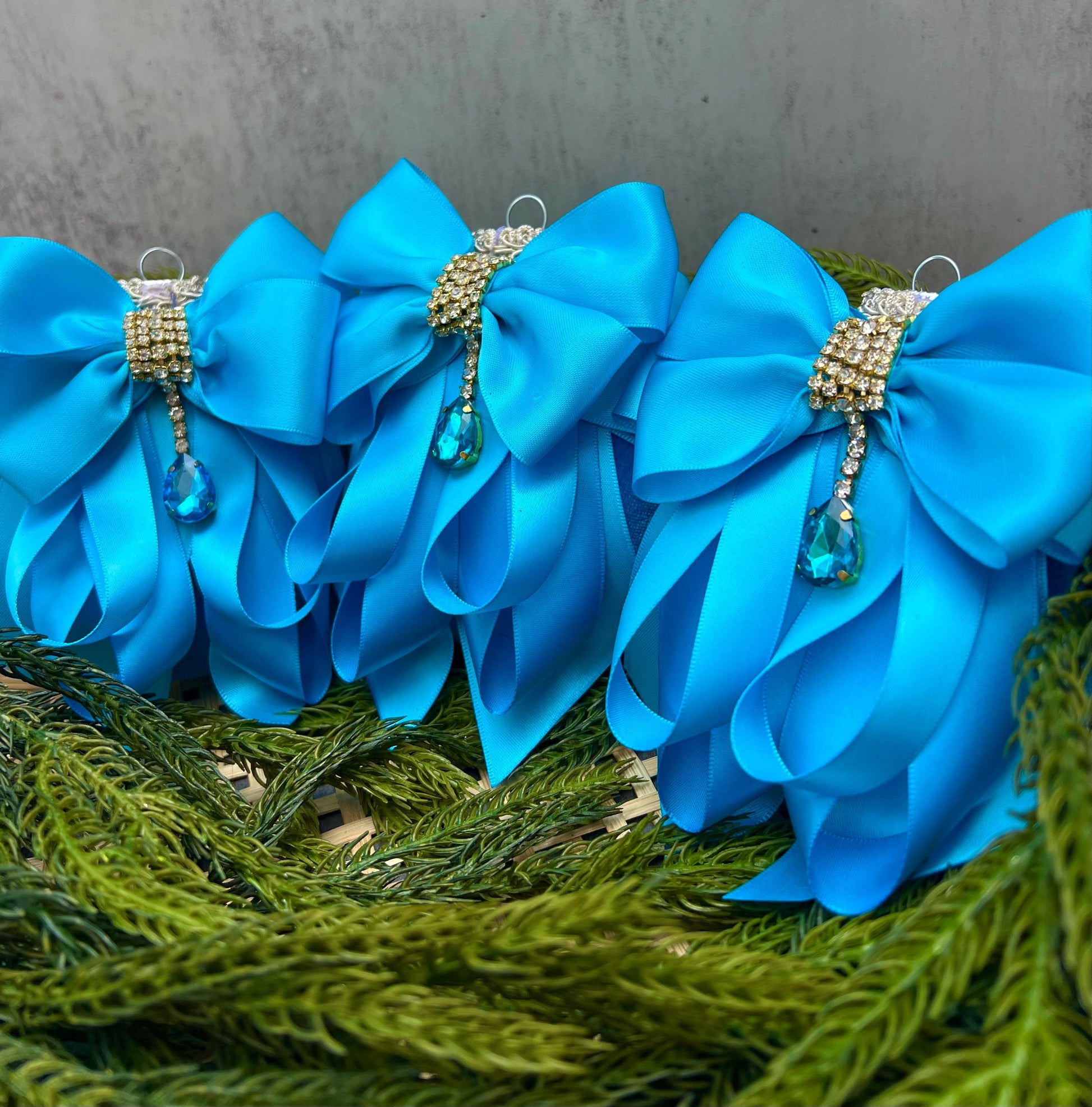 Blue Rhinestone Christmas Ornament: Handmade Satin Holiday Decor
