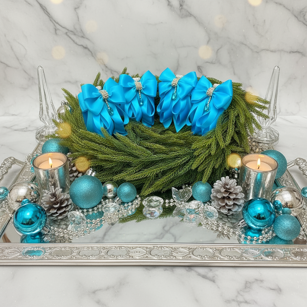 Blue Rhinestone Christmas Ornament | Handmade Satin Holiday Ornament | Elegant Christmas Decor