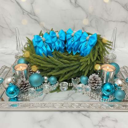 Blue Rhinestone Christmas Ornament | Handmade Satin Holiday Ornament | Elegant Christmas Decor