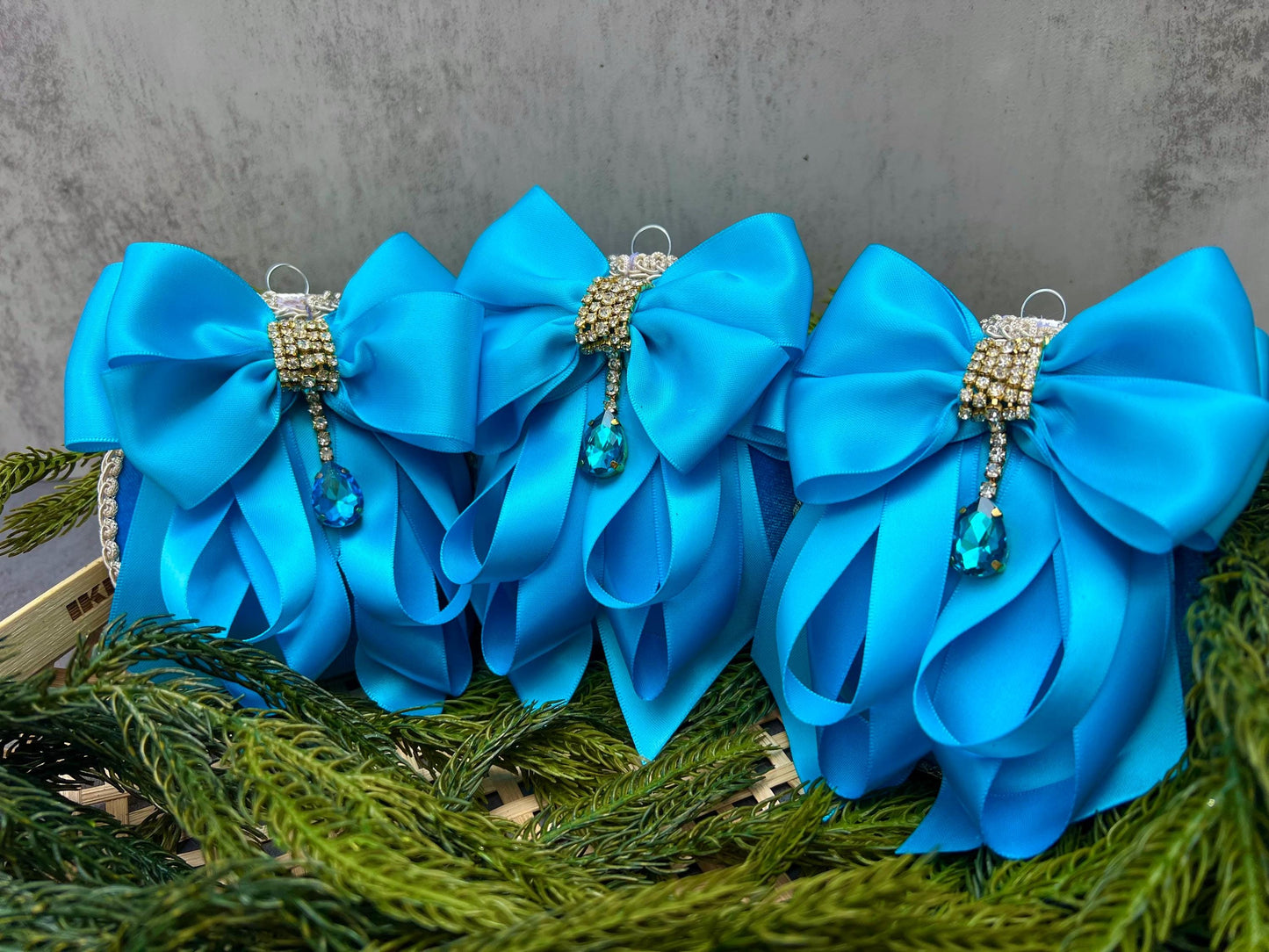 Blue Rhinestone Christmas Ornament: Handmade Satin Holiday Decor