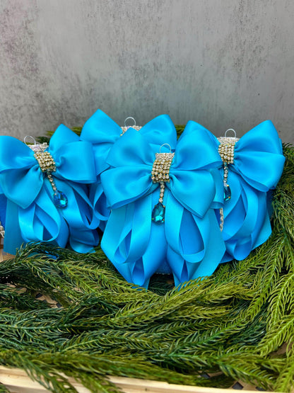 Blue Rhinestone Christmas Ornament: Handmade Satin Holiday Decor