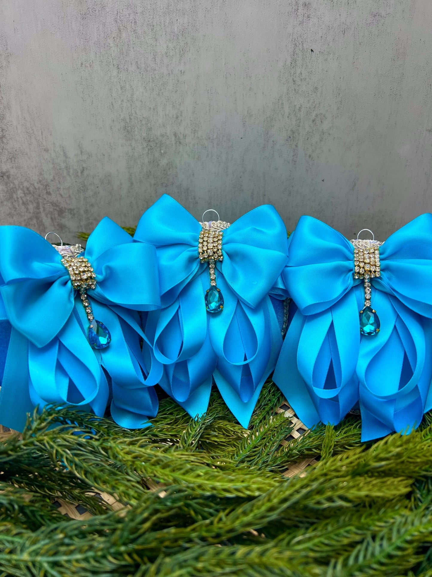 Blue Rhinestone Christmas Ornament: Handmade Satin Holiday Decor