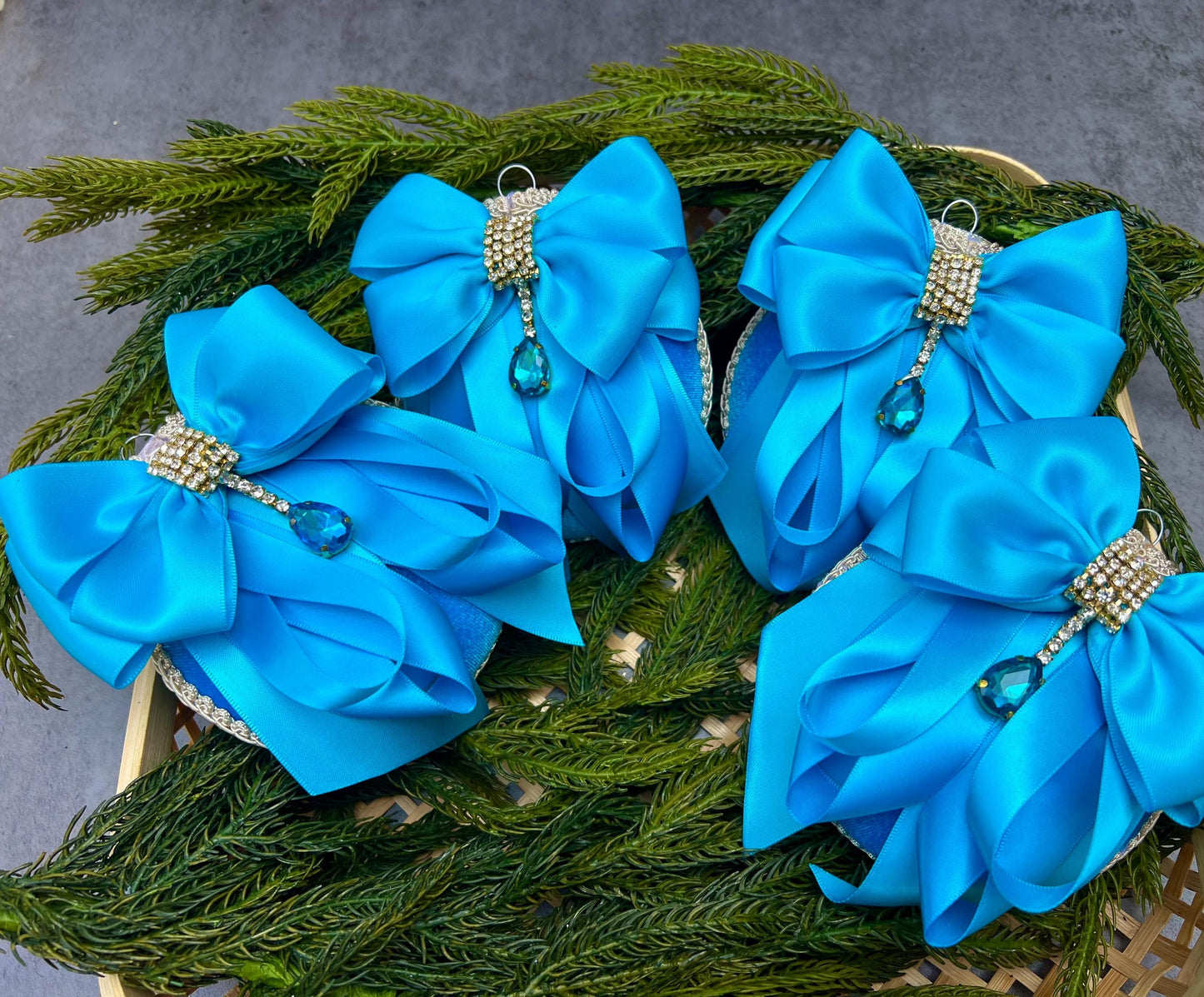 Blue Rhinestone Christmas Ornament: Handmade Satin Holiday Decor
