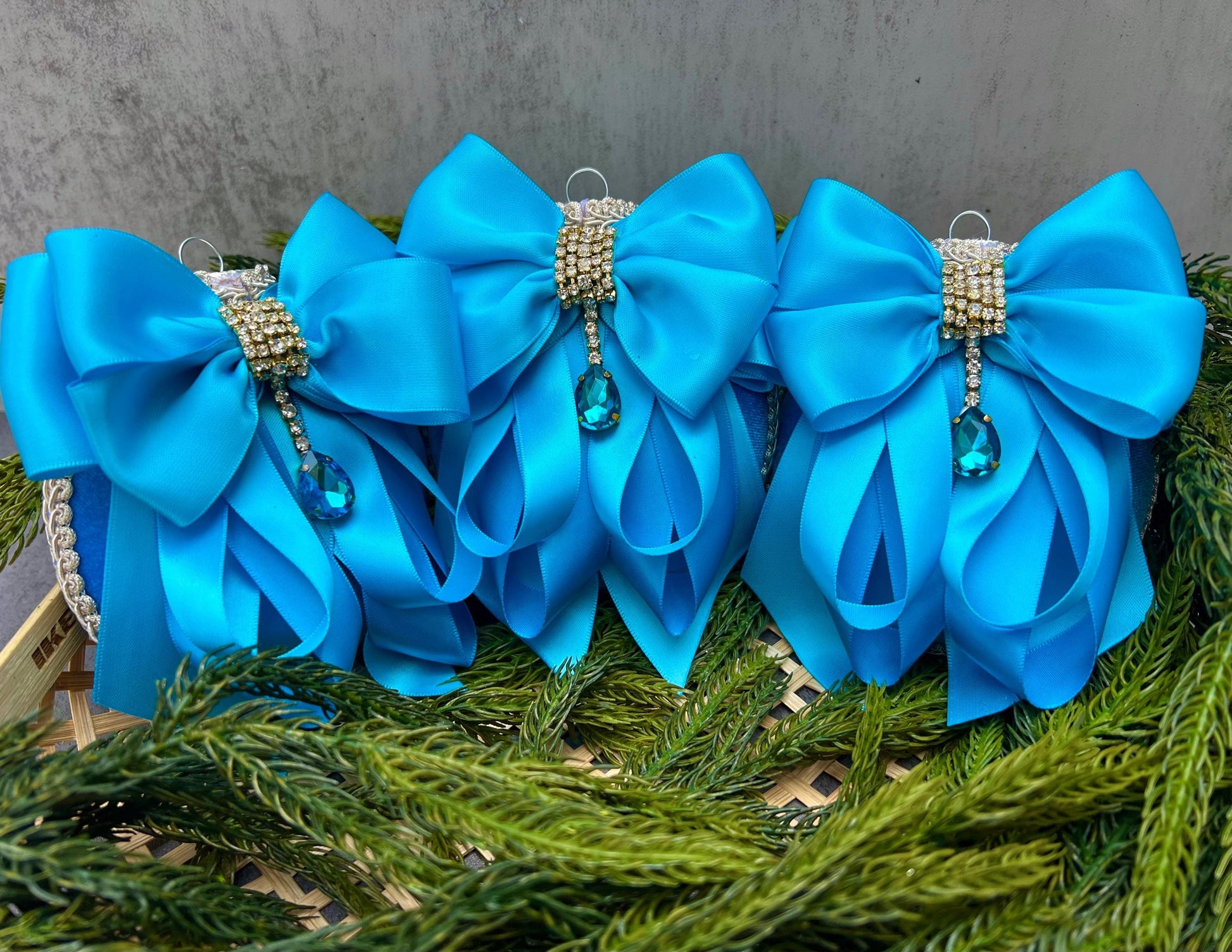 Blue Rhinestone Christmas Ornament: Handmade Satin Holiday Decor