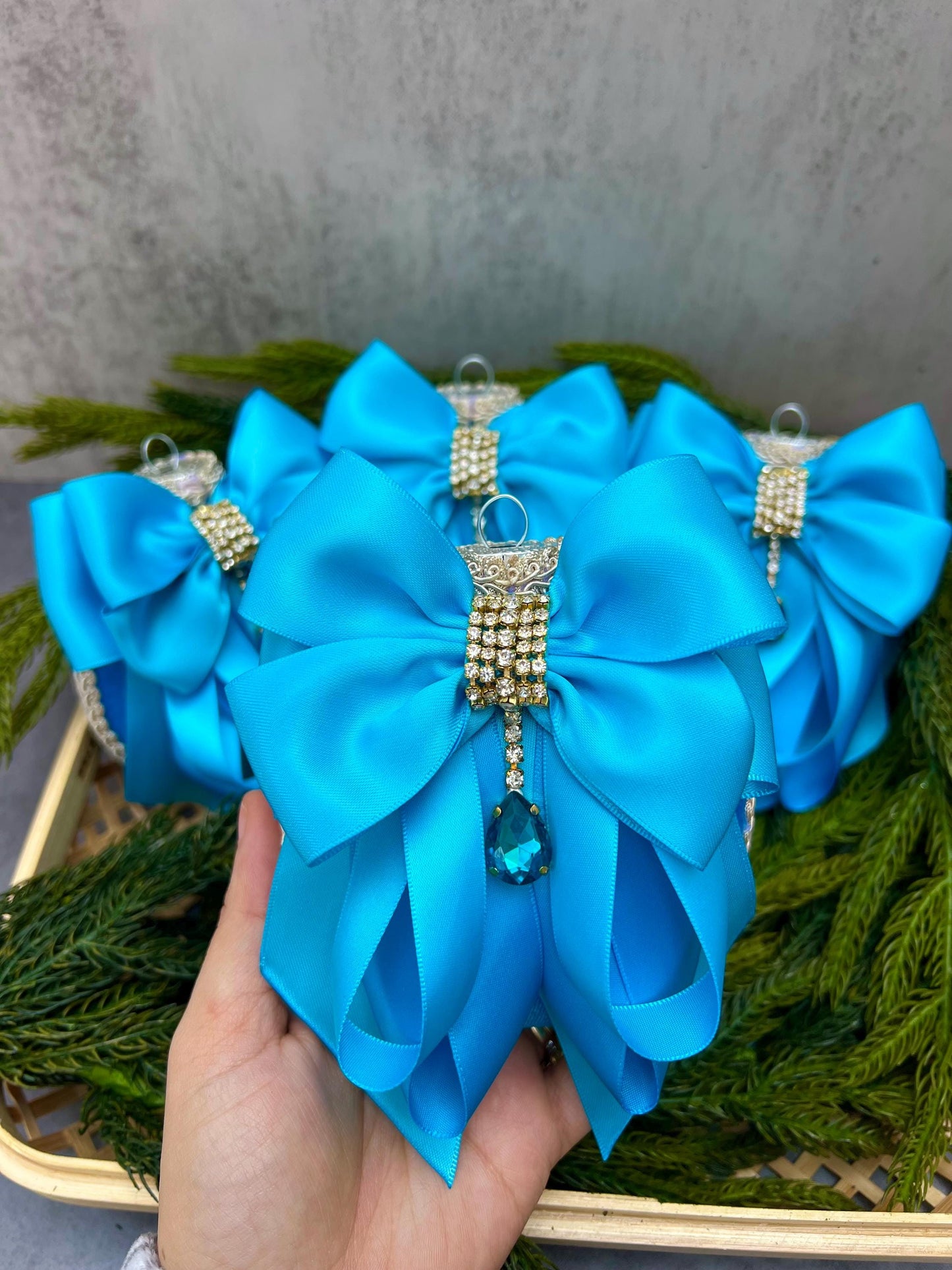Blue Rhinestone Christmas Ornament: Handmade Satin Holiday Decor