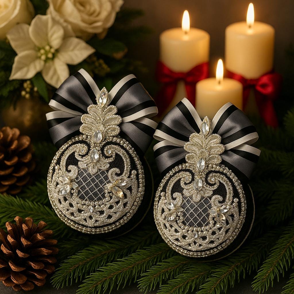 Handcrafted Gothic Halloween Ornaments: Monochrome Spooky Tree Decor