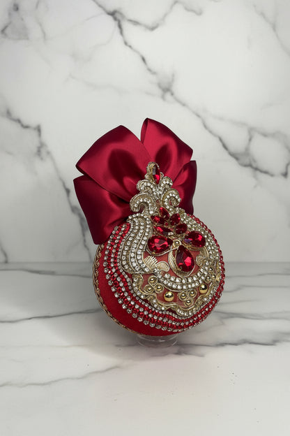 Handmade Red Velvet Christmas Ornament | Elegant Gold Rhinestone Bauble | Luxury Holiday Decor by LaysDecor