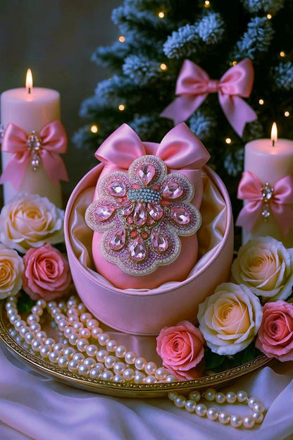 Handmade Pink Velvet Christmas Ornament: Rhinestone & Lace Bauble