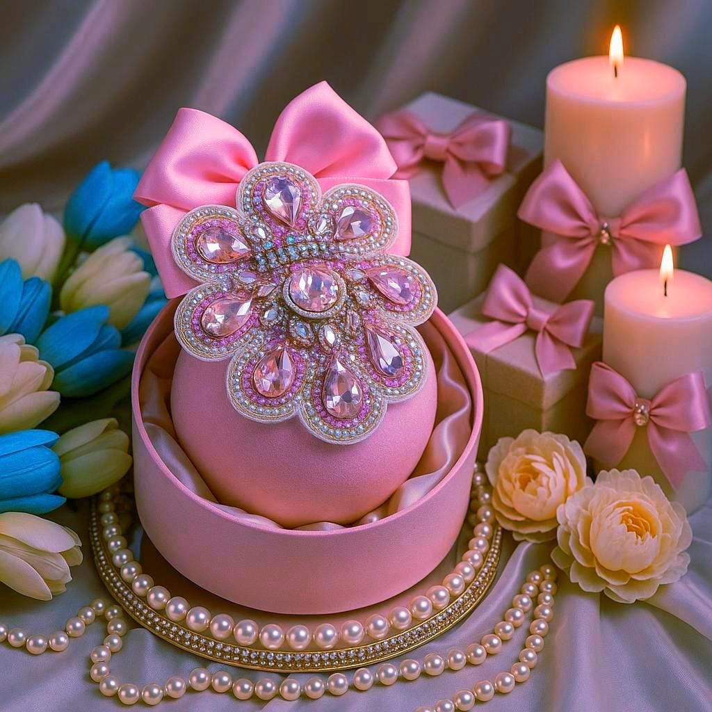 Handmade Pink Velvet Christmas Ornament: Rhinestone & Lace Bauble