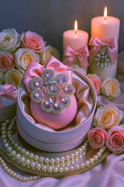 Handmade Pink Velvet Christmas Ornament: Rhinestone & Lace Bauble