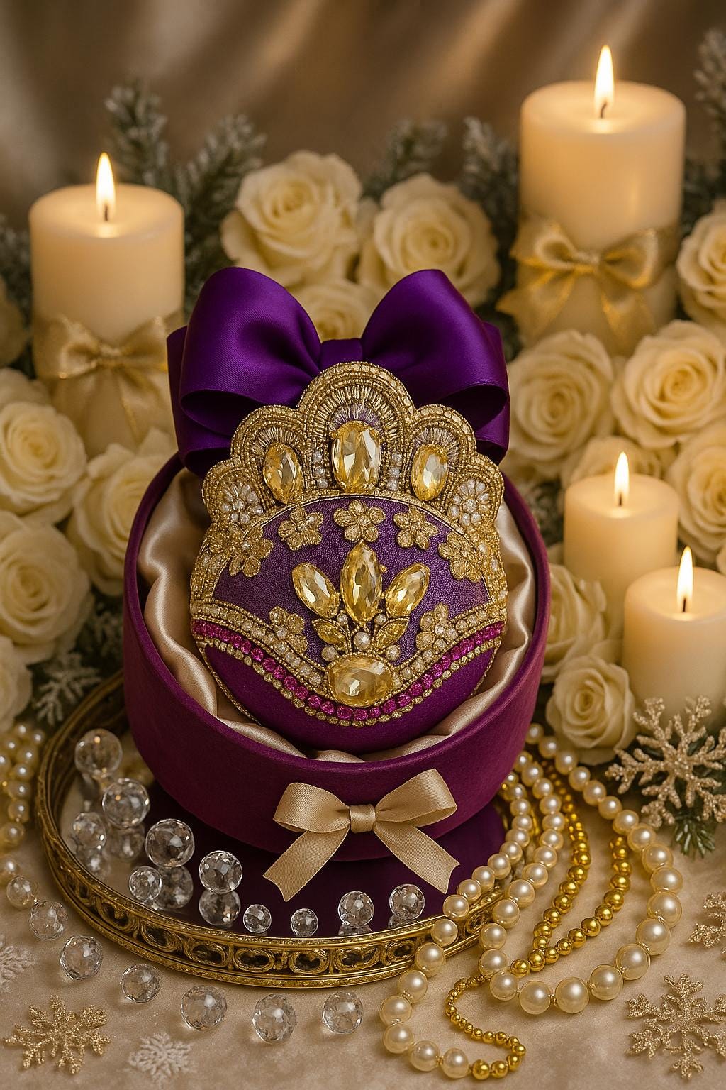 Handmade Amethyst Velvet Christmas Ornament: Rhinestone Holiday Decor