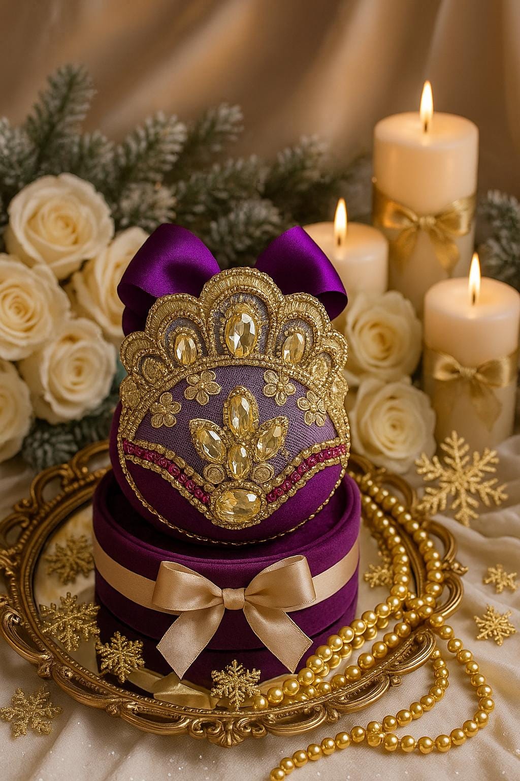 Handmade Amethyst Velvet Christmas Ornament: Rhinestone Holiday Decor