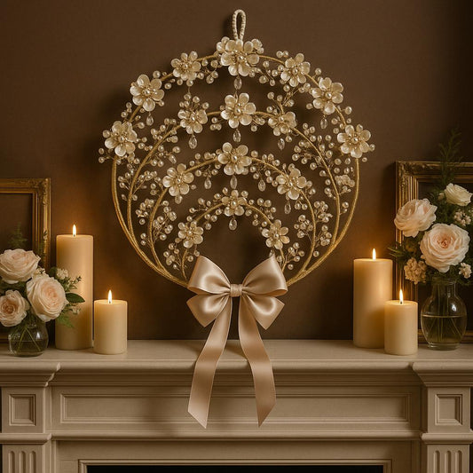 Handmade Pearl & Crystal Wreath: Elegant Bridal Wedding Decor