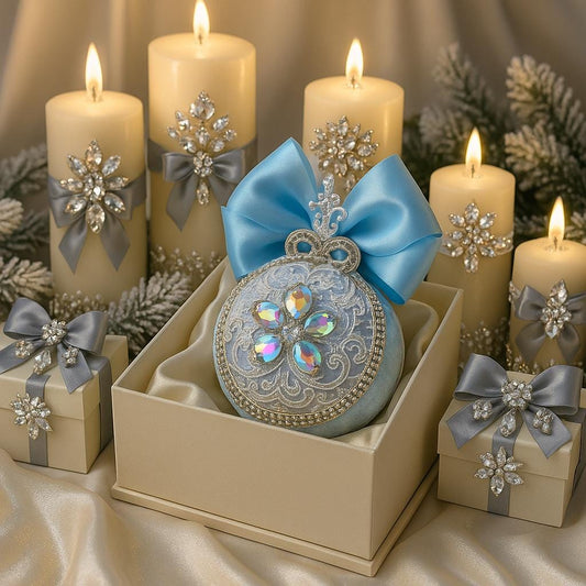 Handmade Blue Velvet Christmas Ornament: Rhinestone Holiday Decor
