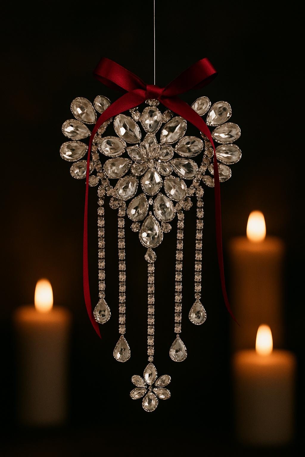 Luxury Crystal Heart Ornament with Cascading Rhinestones | Elegant Glam Wall Hanging | Year-Round Bling Decor | Holiday Sparkle