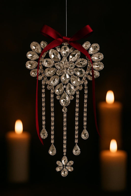 Luxury Crystal Heart Ornament with Cascading Rhinestones | Elegant Glam Wall Hanging | Year-Round Bling Decor | Holiday Sparkle