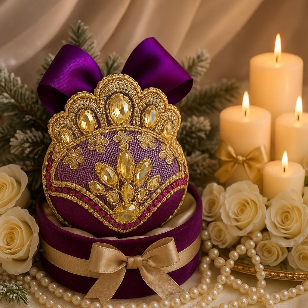 Handmade Amethyst Velvet Christmas Ornament: Rhinestone Holiday Decor