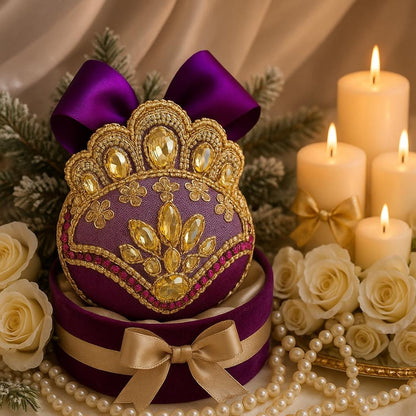 Handmade Amethyst Velvet Christmas Ornament: Rhinestone Holiday Decor