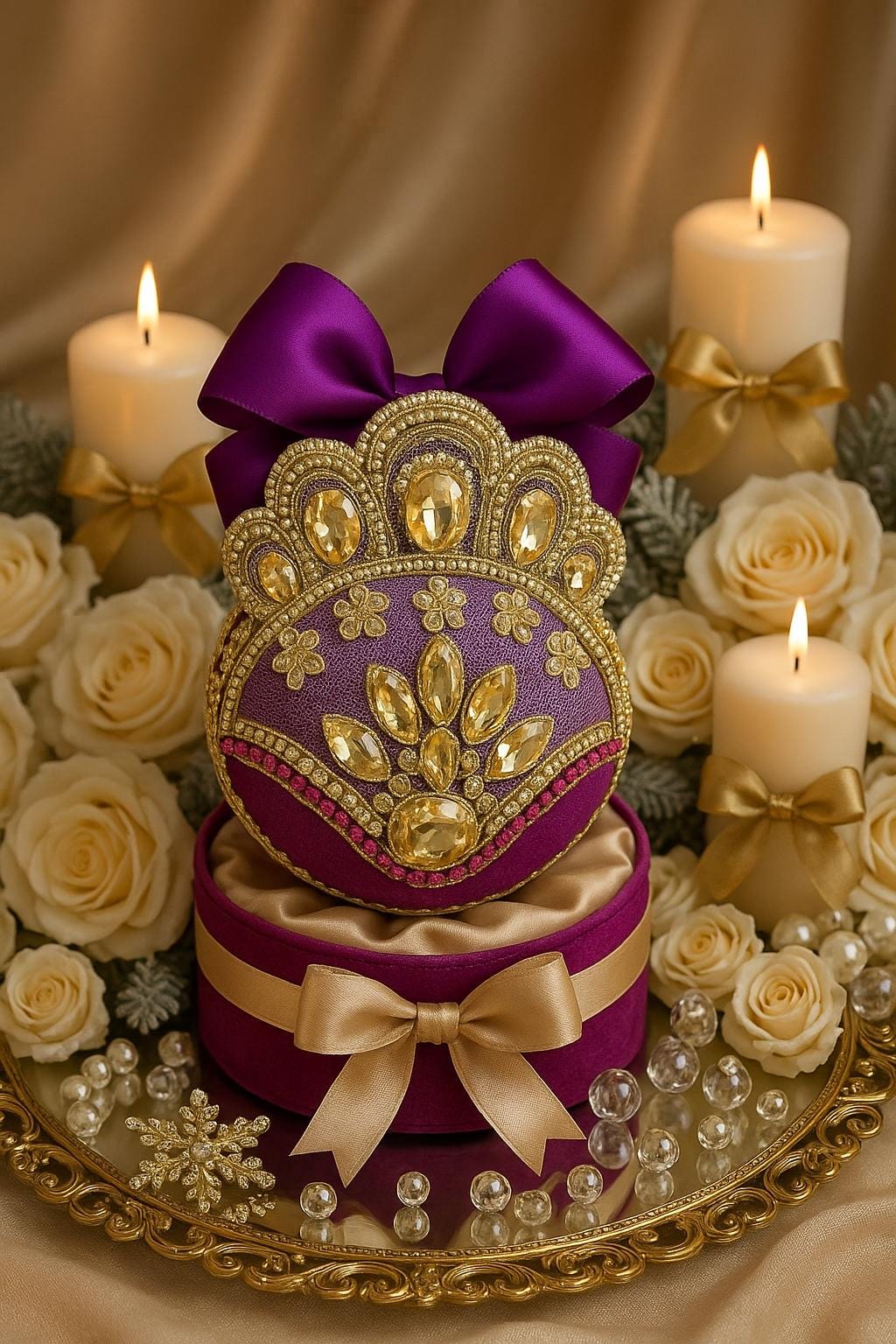 Handmade Amethyst Velvet Christmas Ornament: Rhinestone Holiday Decor