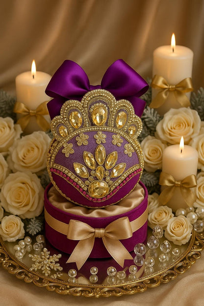 Handmade Amethyst Velvet Christmas Ornament: Rhinestone Holiday Decor