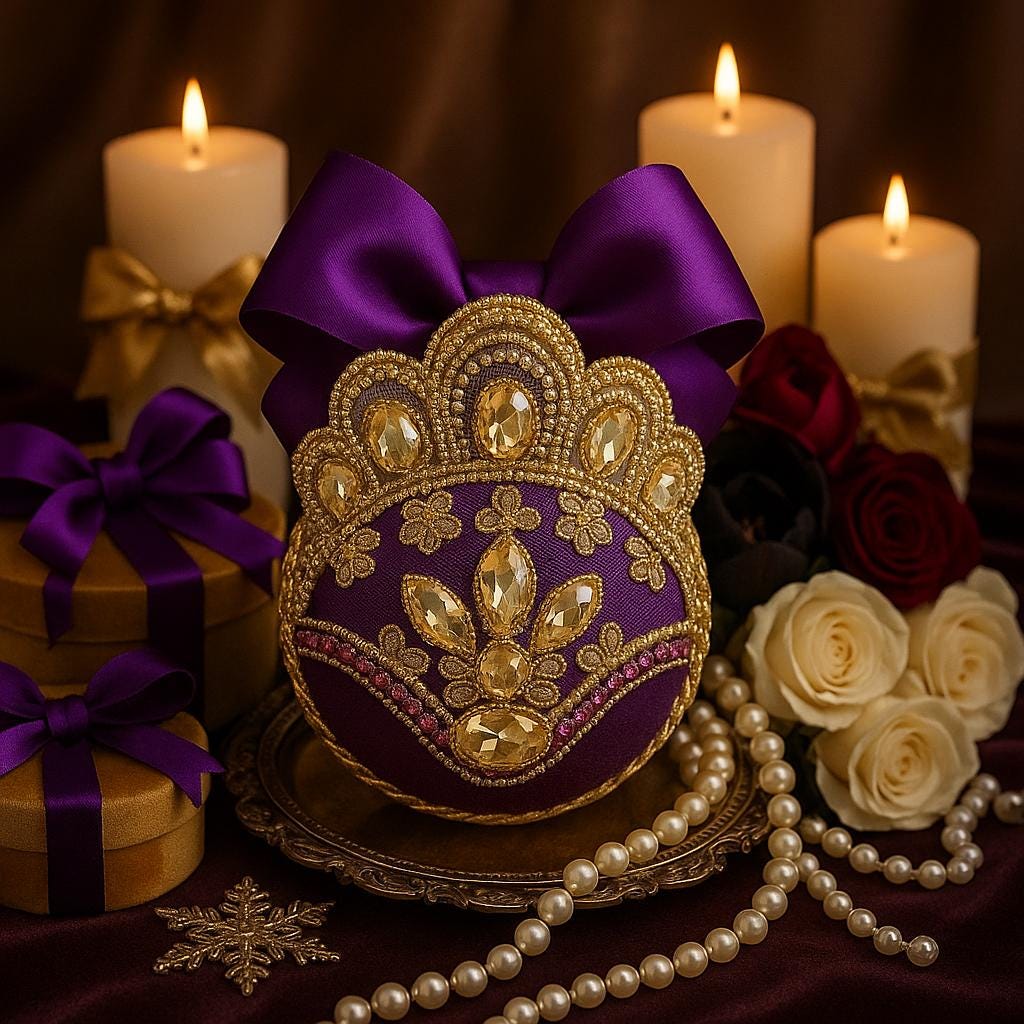 Handmade Amethyst Velvet Christmas Ornament: Rhinestone Holiday Decor