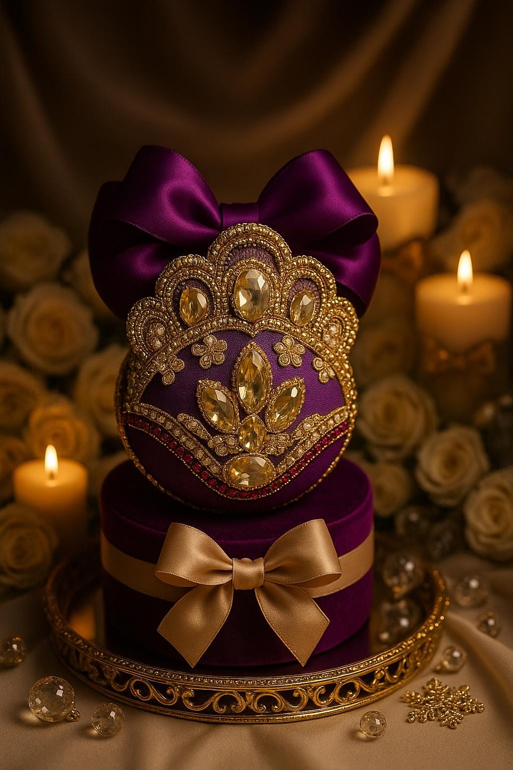 Handmade Amethyst Velvet Christmas Ornament: Rhinestone Holiday Decor