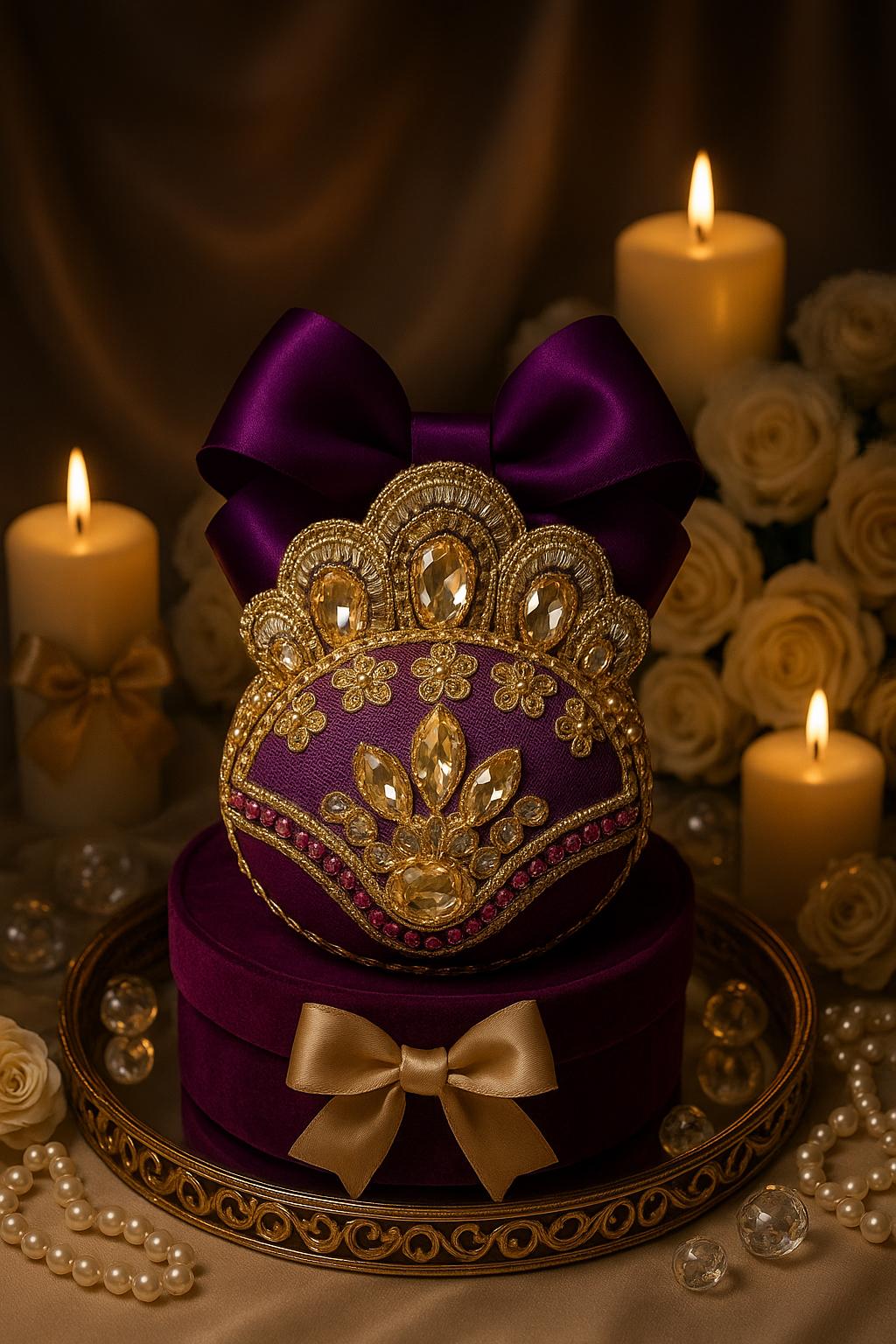 Handmade Amethyst Velvet Christmas Ornament: Rhinestone Holiday Decor