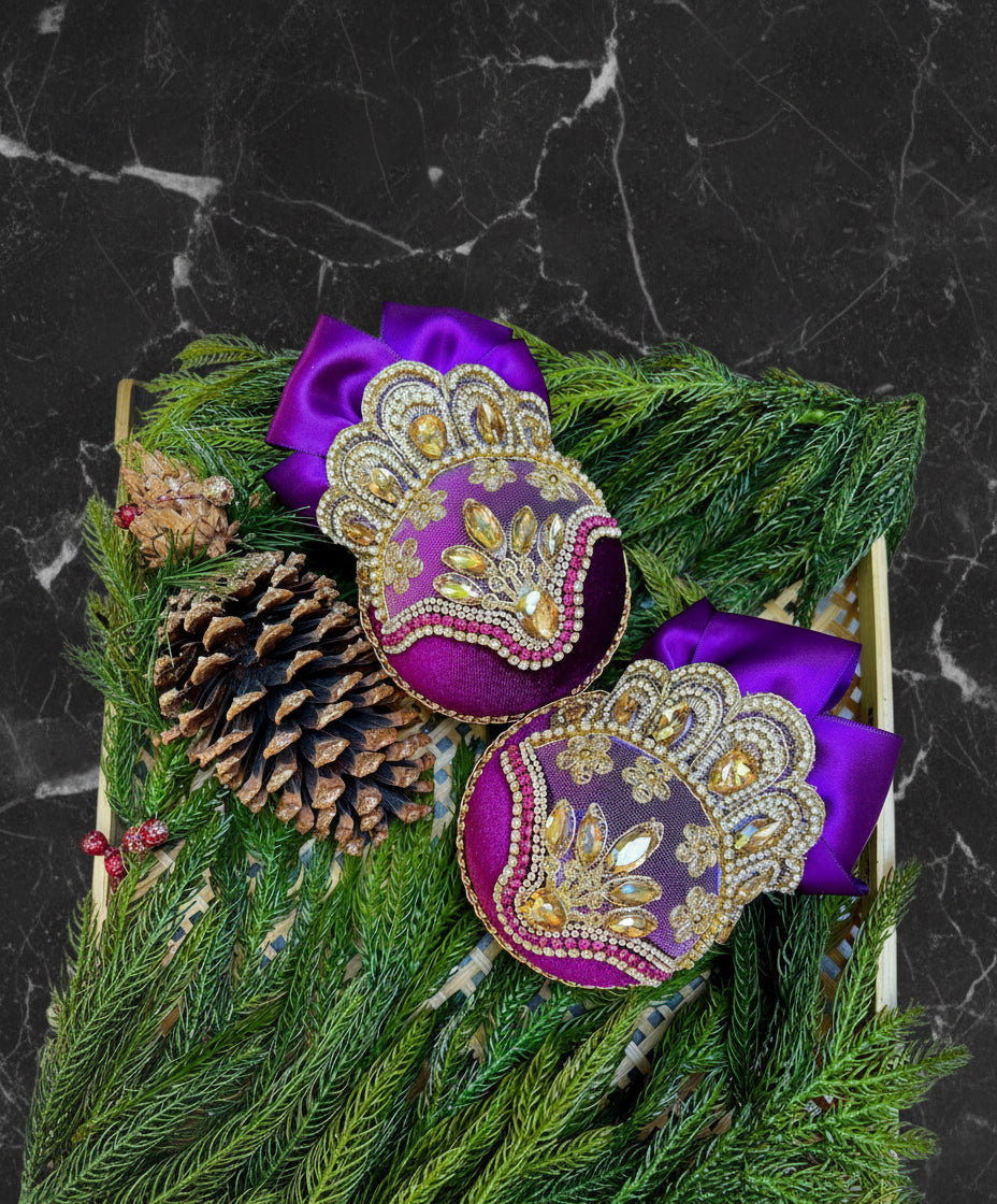 Handmade Amethyst Velvet Christmas Ornament: Rhinestone Holiday Decor