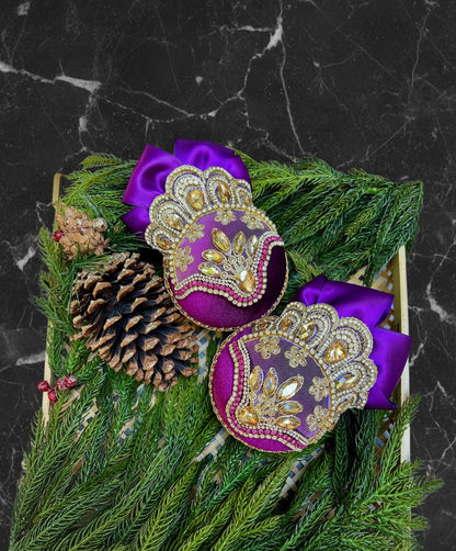 Handmade Amethyst Velvet Christmas Ornament: Rhinestone Holiday Decor