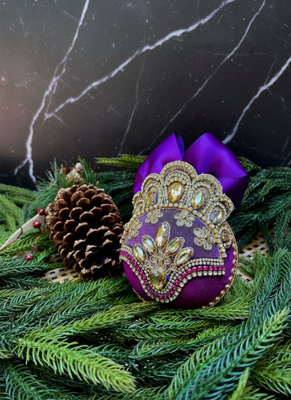 Handmade Amethyst Velvet Christmas Ornament: Rhinestone Holiday Decor