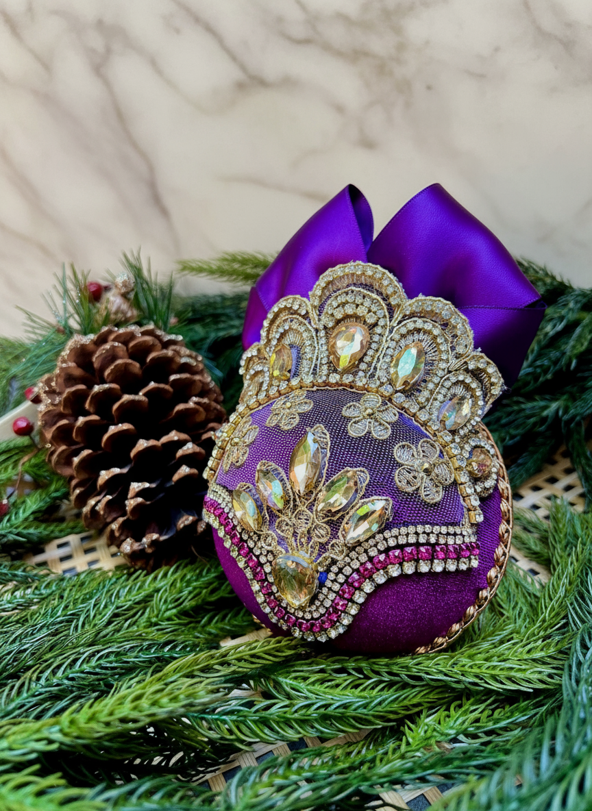 Handmade Amethyst Velvet Christmas Ornament | Purple Rhinestone Holiday Decor | Elegant Christmas Ornament by LaysDecor