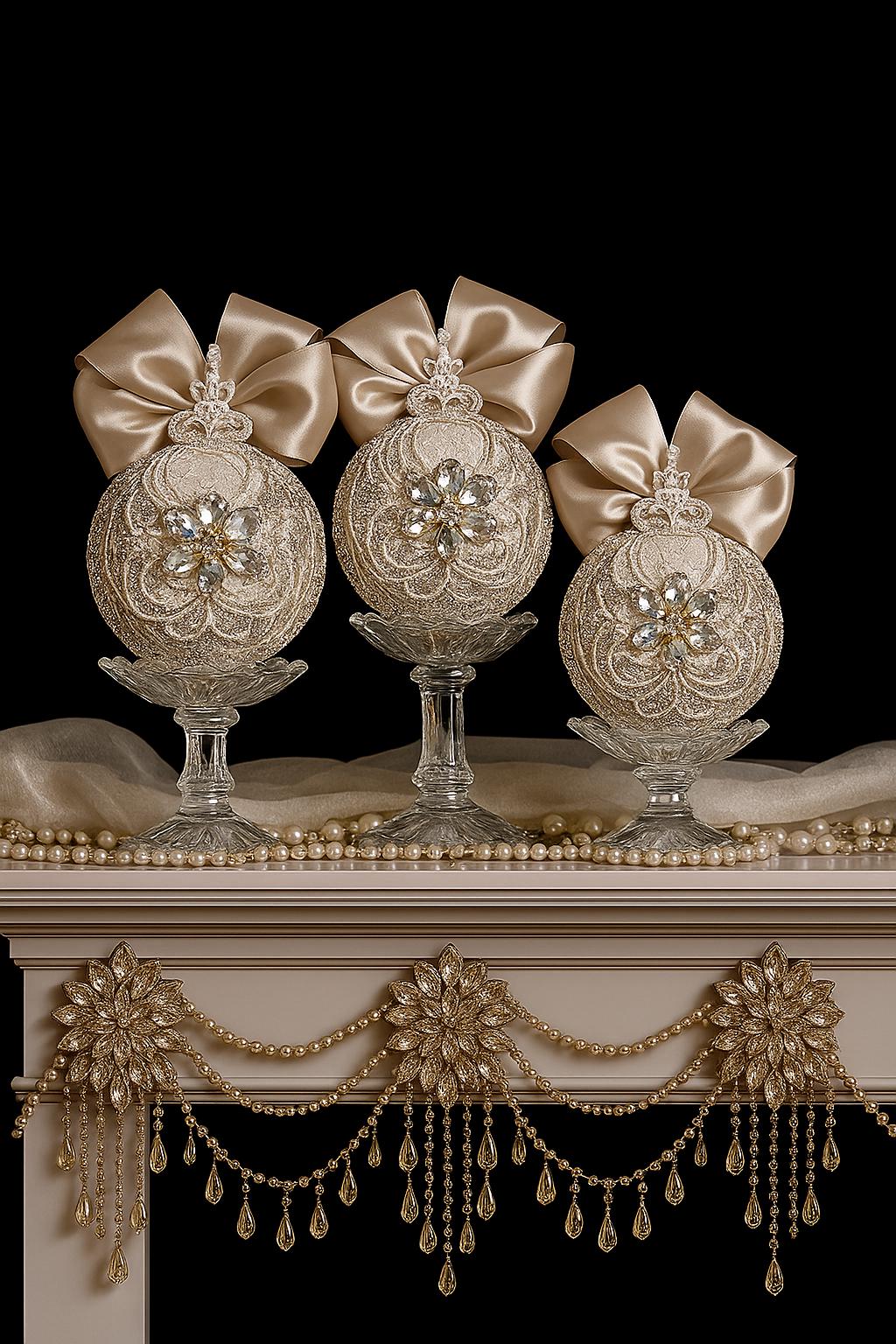 Handmade Beige Christmas Ornament: Rhinestone Holiday Decor