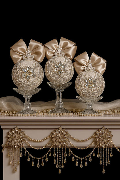 Handmade Beige Christmas Ornament: Rhinestone Holiday Decor