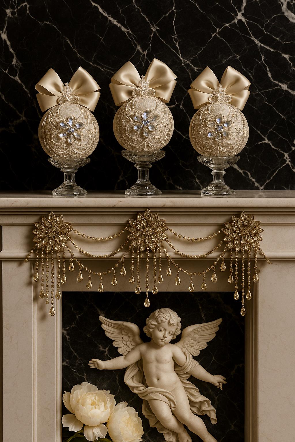 Handmade Beige Christmas Ornament: Rhinestone Holiday Decor