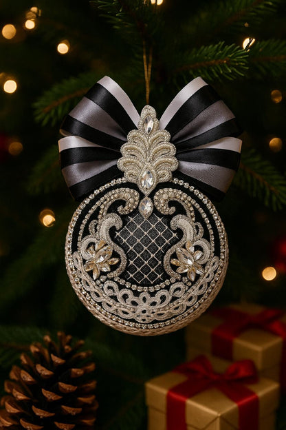 Handcrafted Gothic Halloween Ornaments: Monochrome Spooky Tree Decor