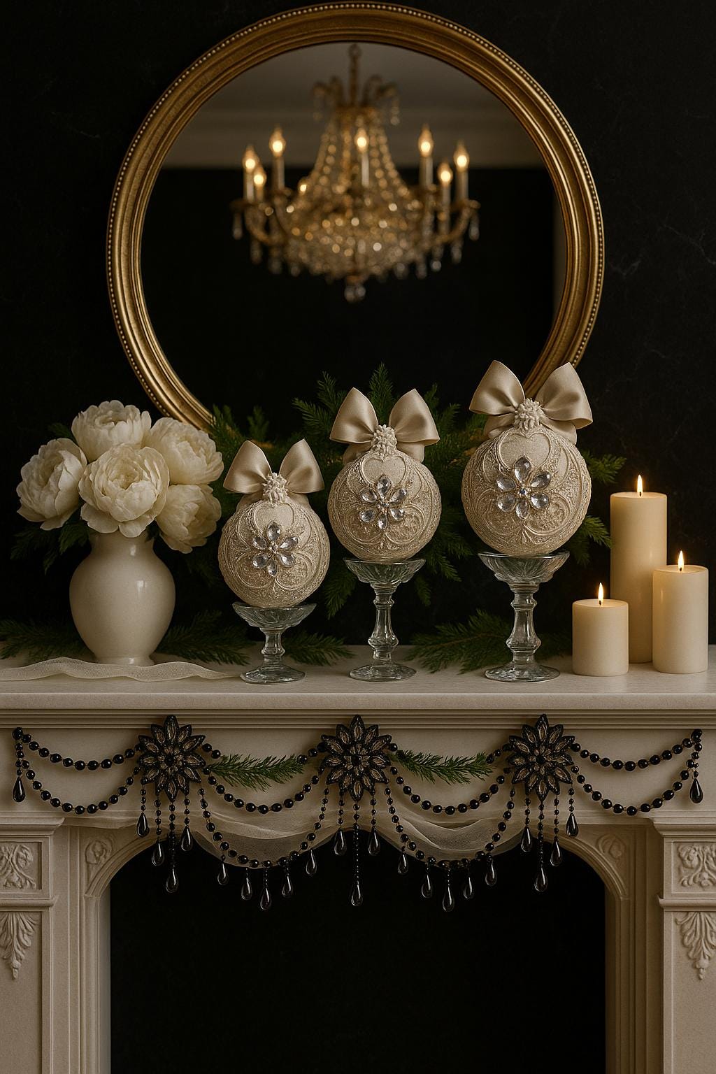 Handmade Beige Christmas Ornament: Rhinestone Holiday Decor