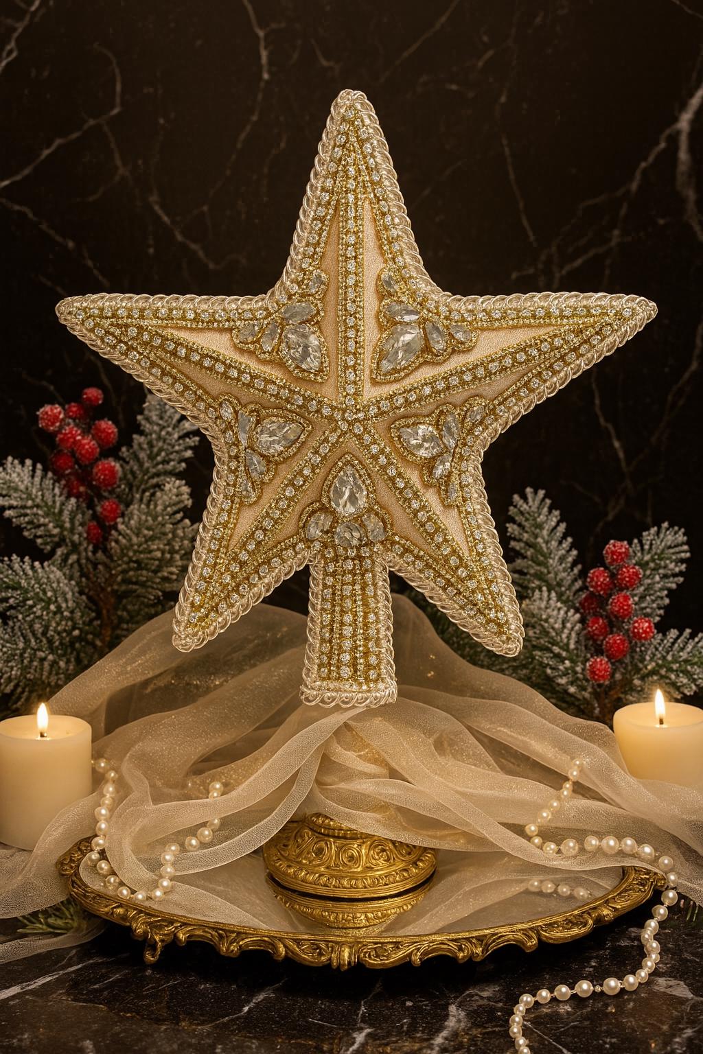 Handmade Gold Star Tree Topper: Elegant Christmas Decor