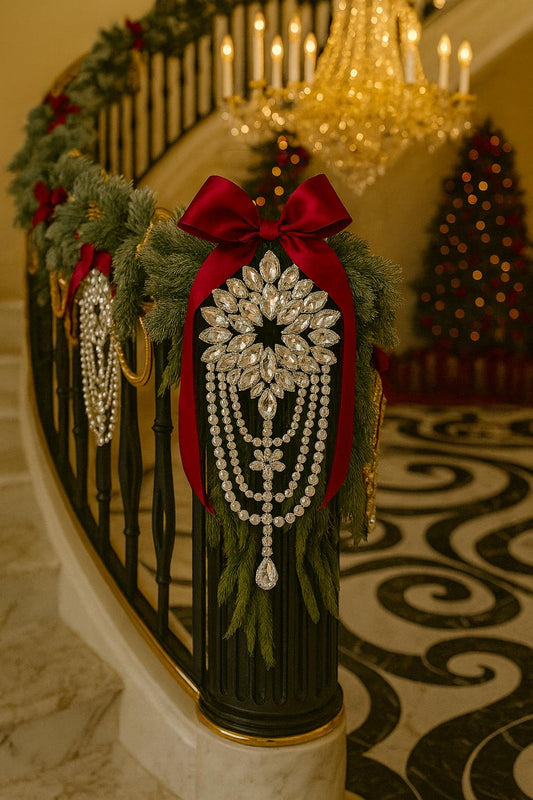 Jeweled Christmas Stair Garland Accent: Rhinestone & Pearl Holiday Decor