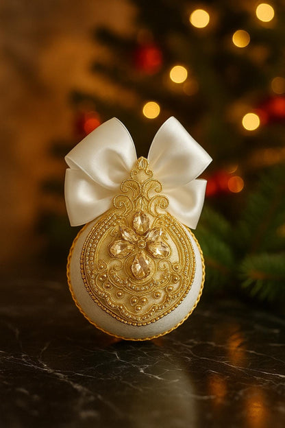 Handmade White Velvet Christmas Ornaments: Luxury Gold Decor